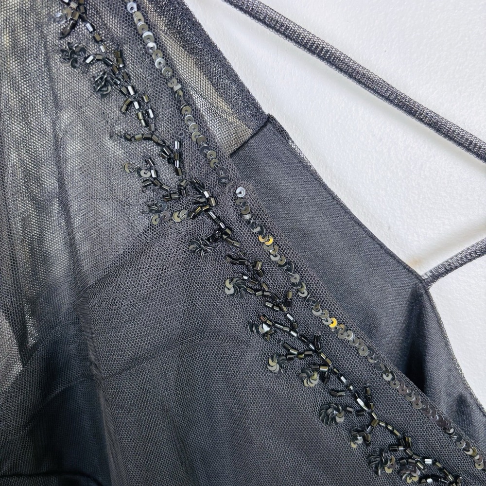 Torrid 6 Black Mesh Sequin Babydoll Top Womens Plus Sz 6X Beaded Flutter Sleeve - Picture 8 of 16